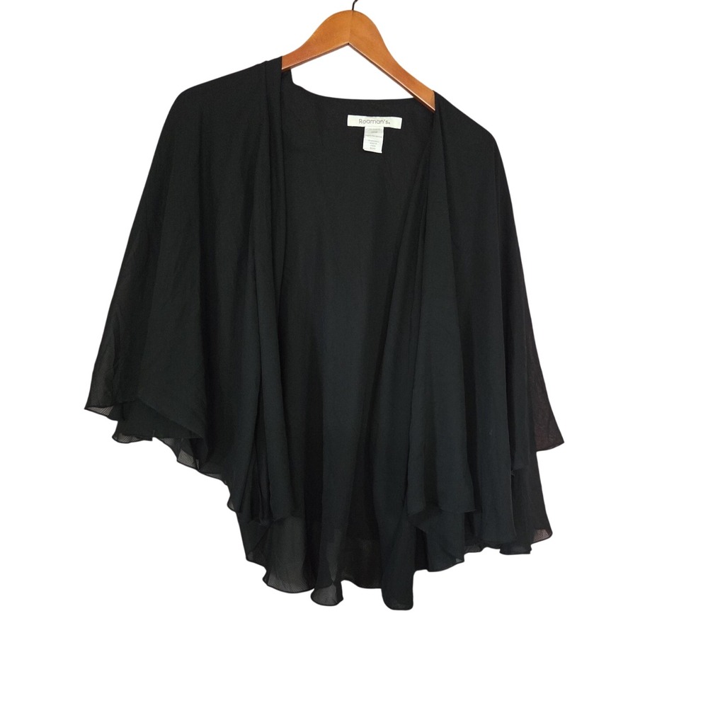 Roaman's Blouse Womens Plus 26W Black Round Neck Kimono Sleeve Sheer Tunic Top